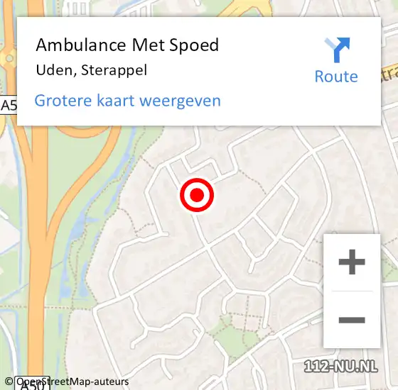 Locatie op kaart van de 112 melding: Ambulance Met Spoed Naar Uden, Sterappel op 17 februari 2018 14:00