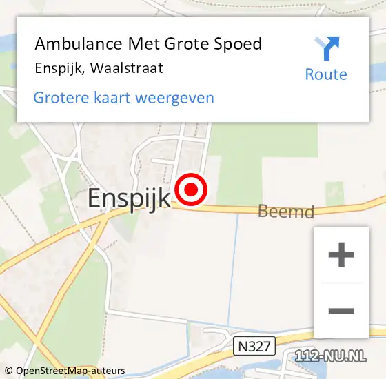 Locatie op kaart van de 112 melding: Ambulance Met Grote Spoed Naar Enspijk, Waalstraat op 17 februari 2018 15:02