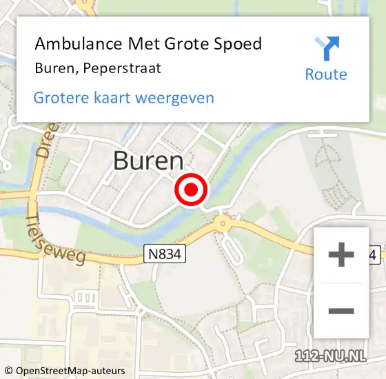 Locatie op kaart van de 112 melding: Ambulance Met Grote Spoed Naar Buren, Peperstraat op 22 september 2013 17:38