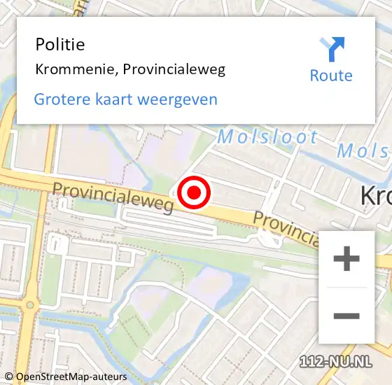 Locatie op kaart van de 112 melding: Politie Krommenie, Provincialeweg op 17 februari 2018 16:04