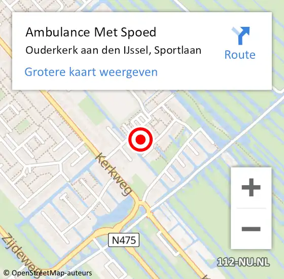 Locatie op kaart van de 112 melding: Ambulance Met Spoed Naar Ouderkerk aan den IJssel, Sportlaan op 17 februari 2018 17:10