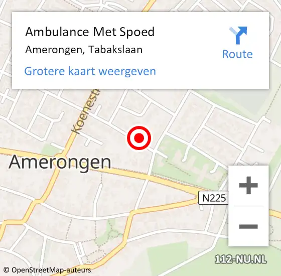 Locatie op kaart van de 112 melding: Ambulance Met Spoed Naar Amerongen, Tabakslaan op 17 februari 2018 17:18