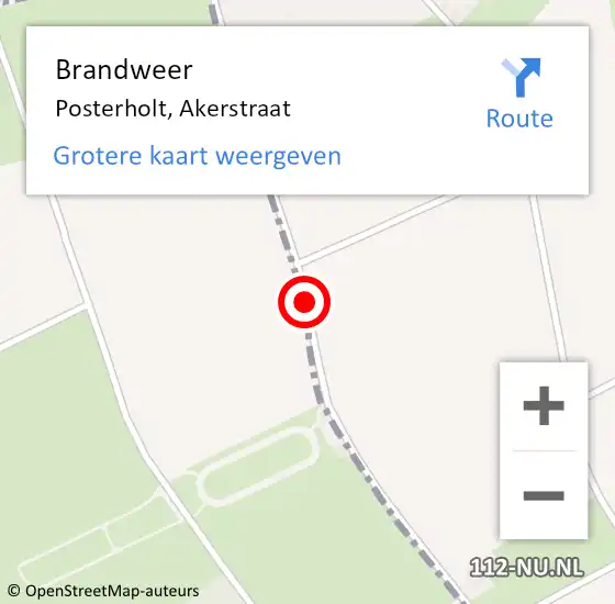 Locatie op kaart van de 112 melding: Brandweer Posterholt, Akerstraat op 17 februari 2018 17:34