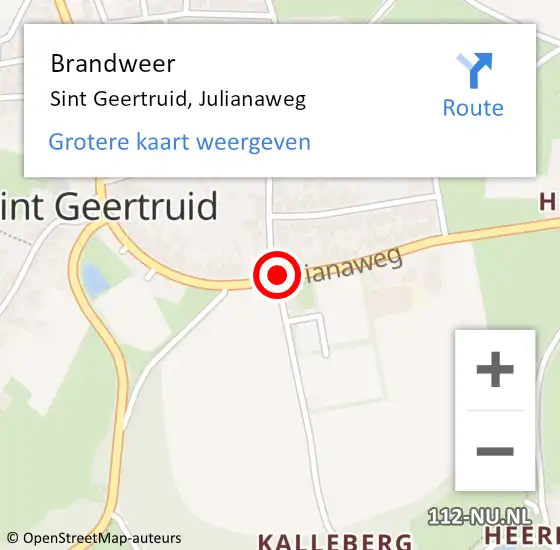 Locatie op kaart van de 112 melding: Brandweer Sint Geertruid, Julianaweg op 16 februari 2014 15:24