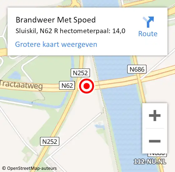 Locatie op kaart van de 112 melding: Brandweer Met Spoed Naar Sluiskil, N62 R hectometerpaal: 14,0 op 17 februari 2018 17:57
