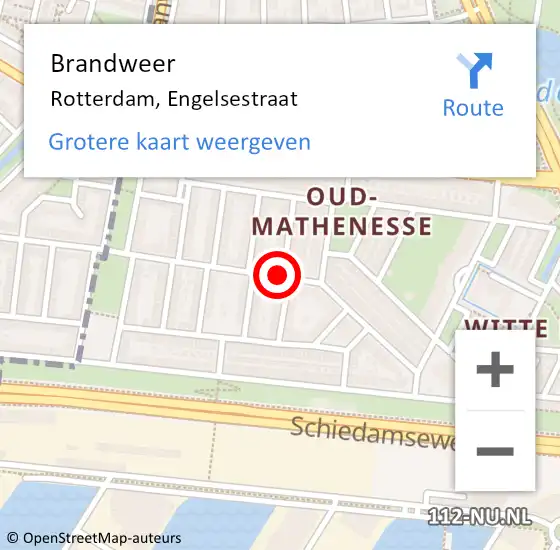 Locatie op kaart van de 112 melding: Brandweer Rotterdam, Engelsestraat op 17 februari 2018 18:26