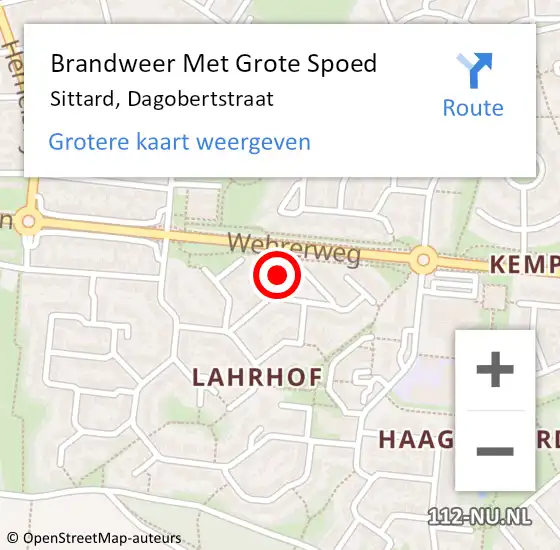 Locatie op kaart van de 112 melding: Brandweer Met Grote Spoed Naar Sittard, Dagobertstraat op 17 februari 2018 18:31