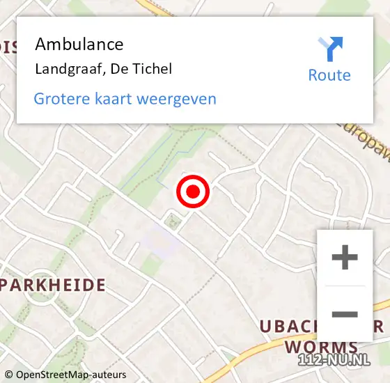 Locatie op kaart van de 112 melding: Ambulance Landgraaf, De Tichel op 16 februari 2014 15:29