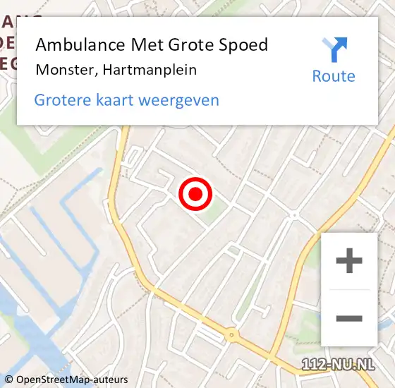 Locatie op kaart van de 112 melding: Ambulance Met Grote Spoed Naar Monster, Hartmanplein op 17 februari 2018 18:49