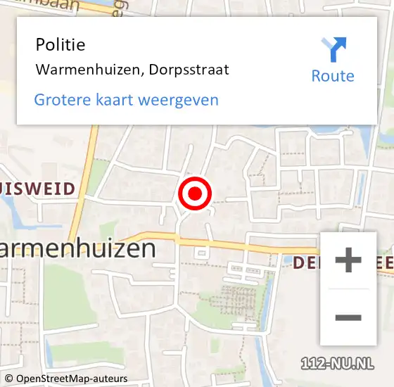 Locatie op kaart van de 112 melding: Politie Warmenhuizen, Dorpsstraat op 17 februari 2018 19:40