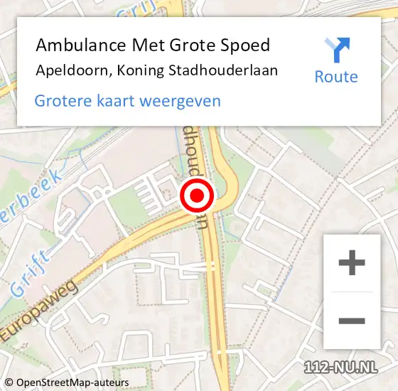 Locatie op kaart van de 112 melding: Ambulance Met Grote Spoed Naar Apeldoorn, Koning Stadhouderlaan op 17 februari 2018 19:49