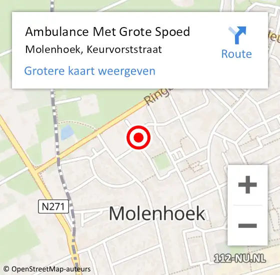 Locatie op kaart van de 112 melding: Ambulance Met Grote Spoed Naar Molenhoek, Keurvorststraat op 17 februari 2018 19:50