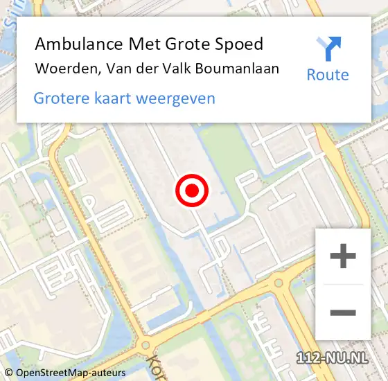 Locatie op kaart van de 112 melding: Ambulance Met Grote Spoed Naar Woerden, Van der Valk Boumanlaan op 17 februari 2018 20:10
