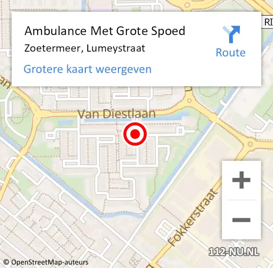 Locatie op kaart van de 112 melding: Ambulance Met Grote Spoed Naar Zoetermeer, Lumeystraat op 17 februari 2018 20:11