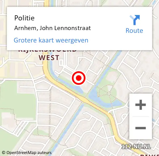 Locatie op kaart van de 112 melding: Politie Arnhem, John Lennonstraat op 17 februari 2018 20:15