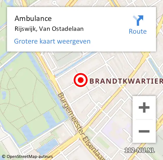 Locatie op kaart van de 112 melding: Ambulance Rijswijk, Van Ostadelaan op 17 februari 2018 20:16