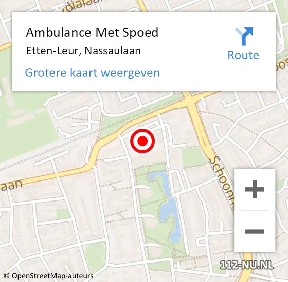 Locatie op kaart van de 112 melding: Ambulance Met Spoed Naar Etten-Leur, Nassaulaan op 17 februari 2018 20:24