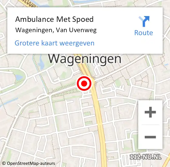 Locatie op kaart van de 112 melding: Ambulance Met Spoed Naar Wageningen, Van Uvenweg op 17 februari 2018 20:25