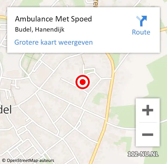 Locatie op kaart van de 112 melding: Ambulance Met Spoed Naar Budel, Hanendijk op 17 februari 2018 22:15