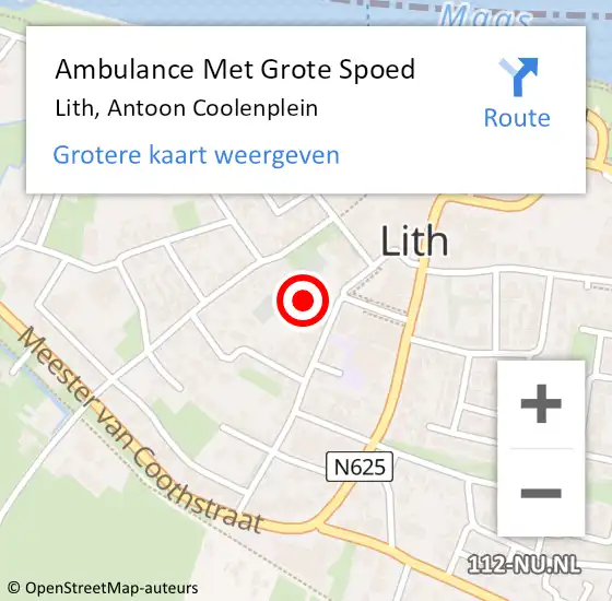 Locatie op kaart van de 112 melding: Ambulance Met Grote Spoed Naar Lith, Antoon Coolenplein op 17 februari 2018 22:51