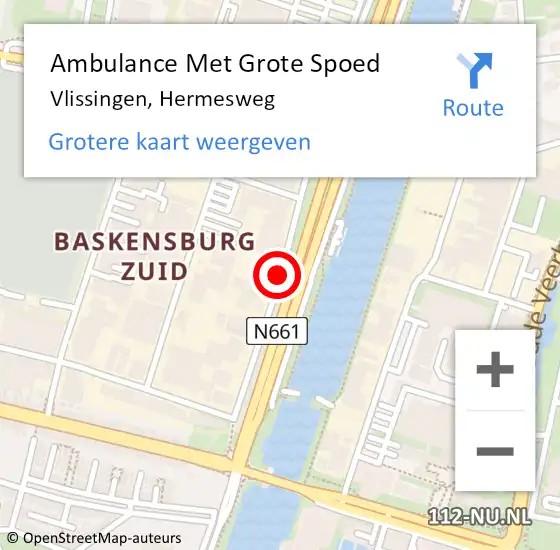 Locatie op kaart van de 112 melding: Ambulance Met Grote Spoed Naar Vlissingen, Hermesweg op 17 februari 2018 22:58