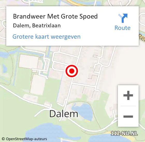 Locatie op kaart van de 112 melding: Brandweer Met Grote Spoed Naar Dalem, Beatrixlaan op 17 februari 2018 22:59