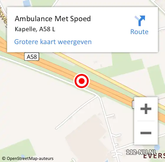 Locatie op kaart van de 112 melding: Ambulance Met Spoed Naar Kapelle, A58 L op 17 februari 2018 23:57