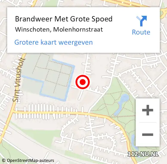 Locatie op kaart van de 112 melding: Brandweer Met Grote Spoed Naar Winschoten, Molenhornstraat op 18 februari 2018 01:11