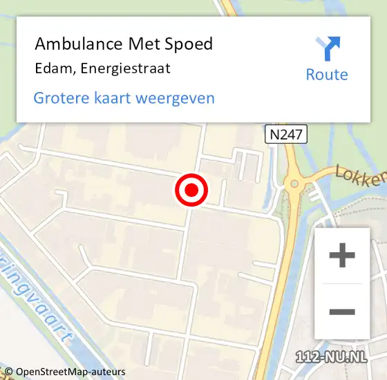 Locatie op kaart van de 112 melding: Ambulance Met Spoed Naar Edam, Energiestraat op 18 februari 2018 01:46