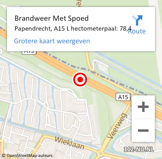 Locatie op kaart van de 112 melding: Brandweer Met Spoed Naar Papendrecht, A15 L hectometerpaal: 78,9 op 18 februari 2018 05:15
