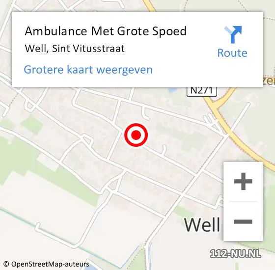 Locatie op kaart van de 112 melding: Ambulance Met Grote Spoed Naar Well, Sint Vitusstraat op 18 februari 2018 05:21