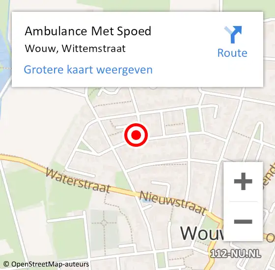 Locatie op kaart van de 112 melding: Ambulance Met Spoed Naar Wouw, Wittemstraat op 18 februari 2018 06:29