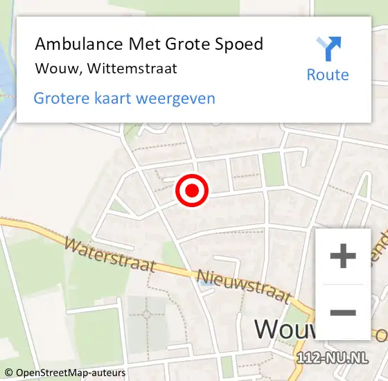 Locatie op kaart van de 112 melding: Ambulance Met Grote Spoed Naar Wouw, Wittemstraat op 18 februari 2018 06:30