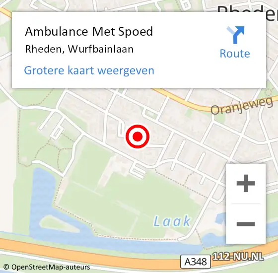 Locatie op kaart van de 112 melding: Ambulance Met Spoed Naar Rheden, Wurfbainlaan op 18 februari 2018 08:49