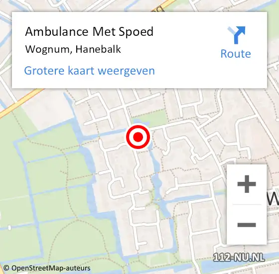 Locatie op kaart van de 112 melding: Ambulance Met Spoed Naar Wognum, Hanebalk op 18 februari 2018 08:56