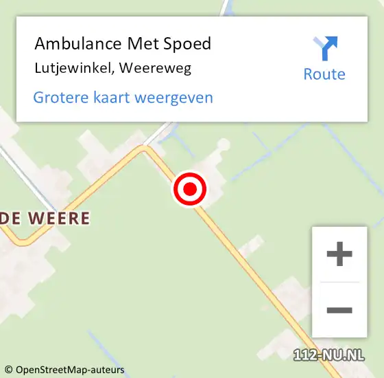 Locatie op kaart van de 112 melding: Ambulance Met Spoed Naar Lutjewinkel, Weereweg op 18 februari 2018 09:46