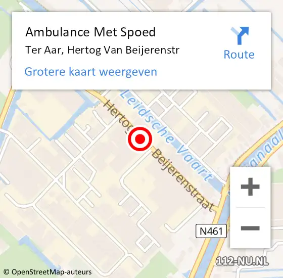 Locatie op kaart van de 112 melding: Ambulance Met Spoed Naar Ter Aar, Hertog Van Beijerenstr op 18 februari 2018 10:26