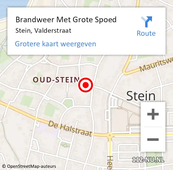 Locatie op kaart van de 112 melding: Brandweer Met Grote Spoed Naar Stein, Valderstraat op 18 februari 2018 11:23