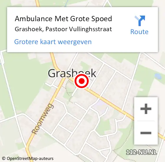 Locatie op kaart van de 112 melding: Ambulance Met Grote Spoed Naar Grashoek, Pastoor Vullinghsstraat op 16 februari 2014 16:48