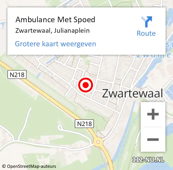 Locatie op kaart van de 112 melding: Ambulance Met Spoed Naar Zwartewaal, Julianaplein op 18 februari 2018 12:30