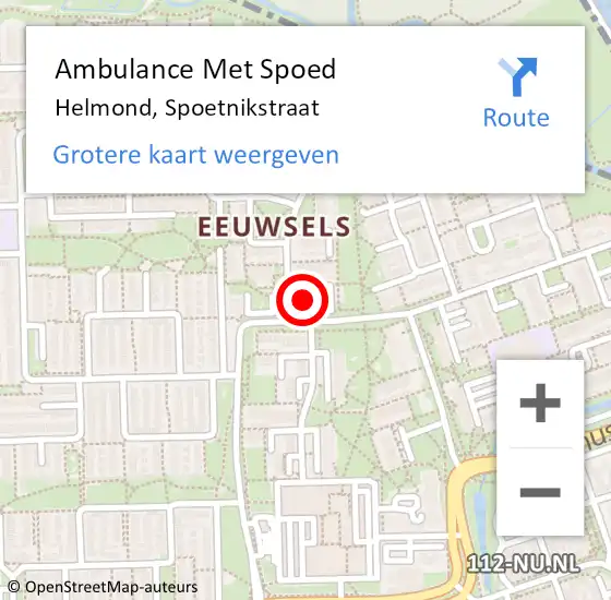 Locatie op kaart van de 112 melding: Ambulance Met Spoed Naar Helmond, Spoetnikstraat op 18 februari 2018 13:26