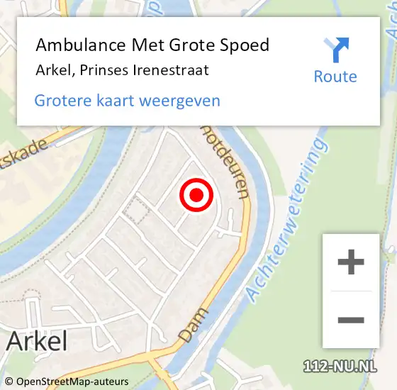 Locatie op kaart van de 112 melding: Ambulance Met Grote Spoed Naar Arkel, Prinses Irenestraat op 18 februari 2018 13:50