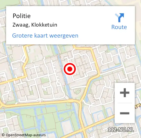 Locatie op kaart van de 112 melding: Politie Zwaag, Klokketuin op 18 februari 2018 14:02