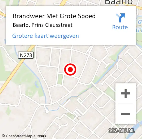 Locatie op kaart van de 112 melding: Brandweer Met Grote Spoed Naar Baarlo, Prins Clausstraat op 18 februari 2018 14:02