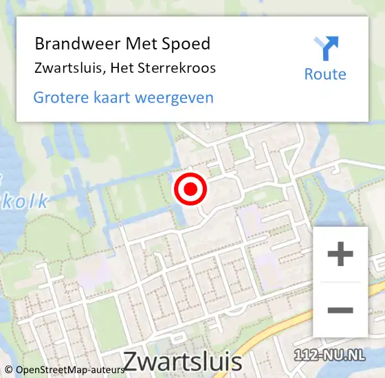 Locatie op kaart van de 112 melding: Brandweer Met Spoed Naar Zwartsluis, Het Sterrekroos op 18 februari 2018 14:21