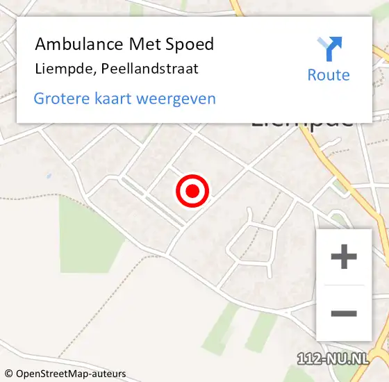 Locatie op kaart van de 112 melding: Ambulance Met Spoed Naar Liempde, Peellandstraat op 18 februari 2018 14:32