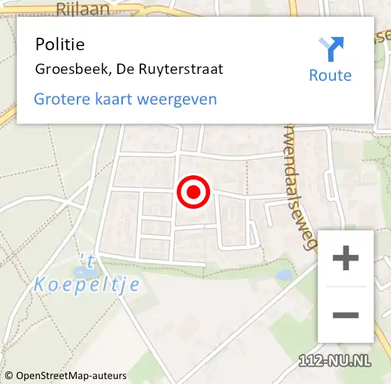 Locatie op kaart van de 112 melding: Politie Groesbeek, De Ruyterstraat op 18 februari 2018 15:40