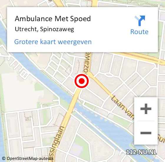 Locatie op kaart van de 112 melding: Ambulance Met Spoed Naar Utrecht, Spinozaweg op 18 februari 2018 16:12