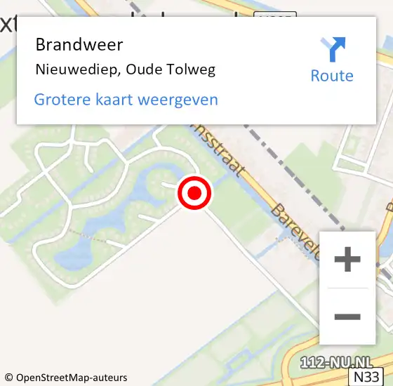 Locatie op kaart van de 112 melding: Brandweer Nieuwediep, Oude Tolweg op 18 februari 2018 16:13