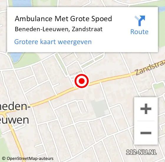 Locatie op kaart van de 112 melding: Ambulance Met Grote Spoed Naar Beneden-Leeuwen, Zandstraat op 18 februari 2018 16:39